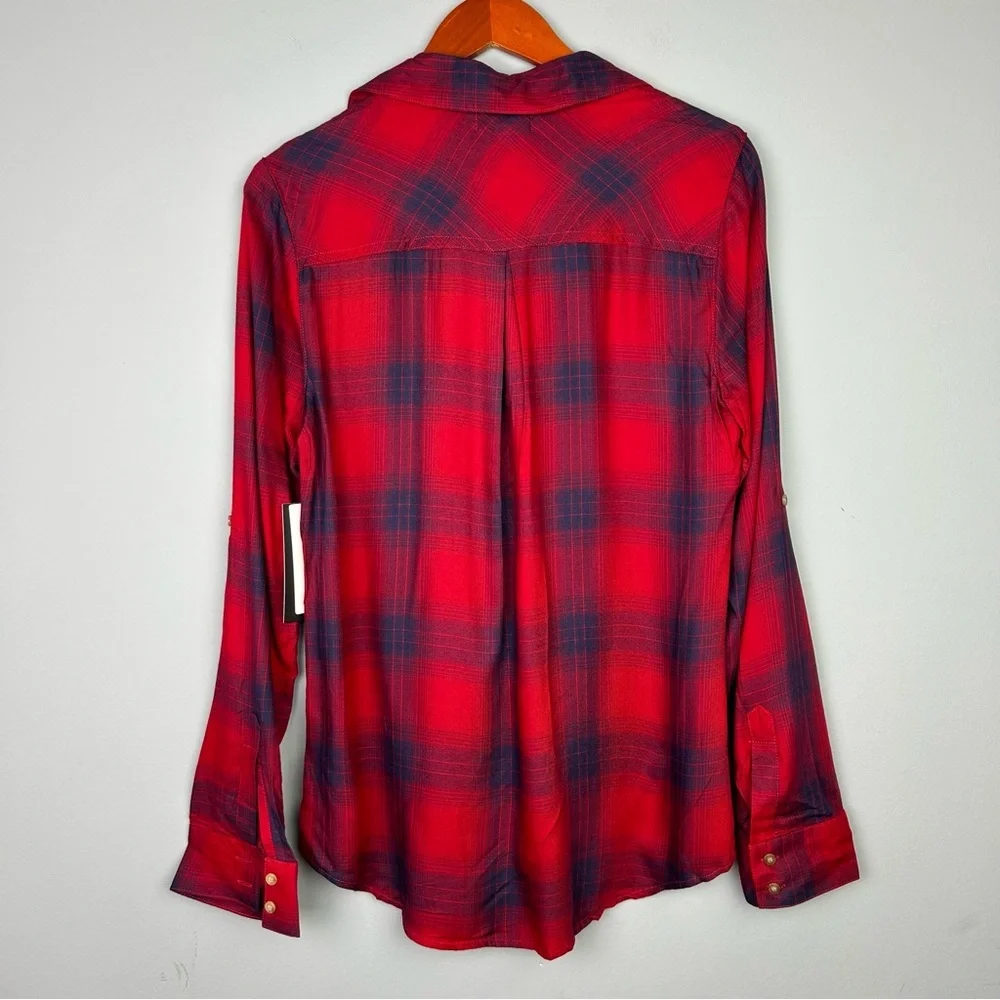 NWT stich fix Tinsel rayon blend plaid long sleeve button down shirt S relaxed
